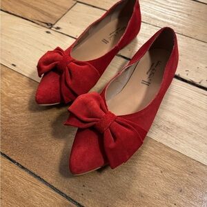 Antonio De Faria Red Bow Flats Shoes Genuine Leather Suede Size 8